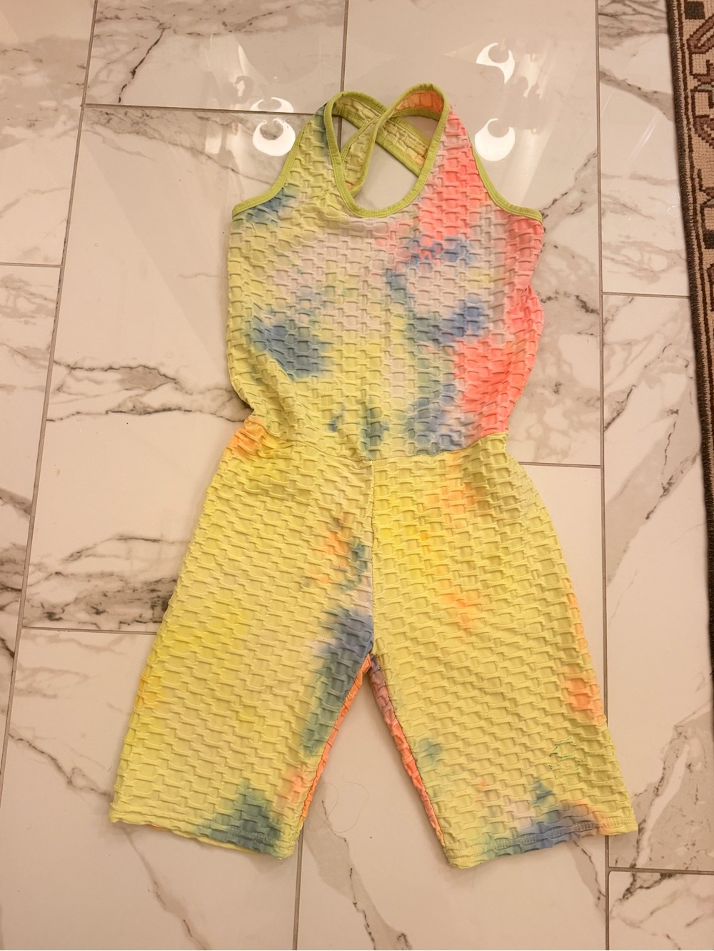 Tie-Dye Yellow Athletic Shorts Romper for Women